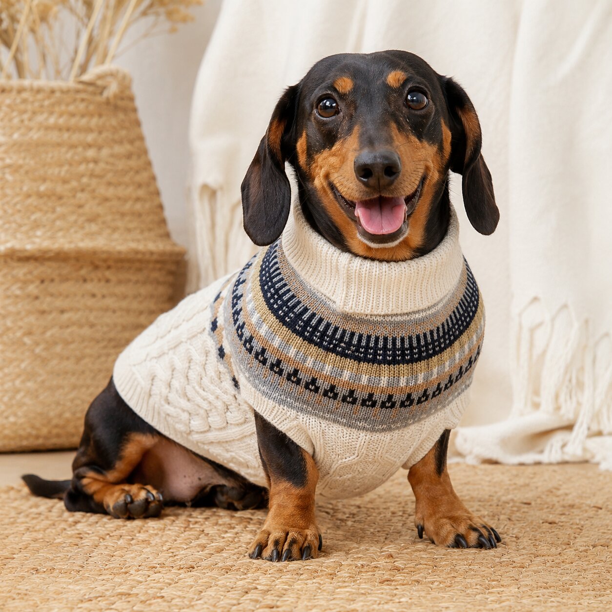 Cozy Winter Dachshund Sweater – Warm High-Neck Knit Jumper for Small Dogs