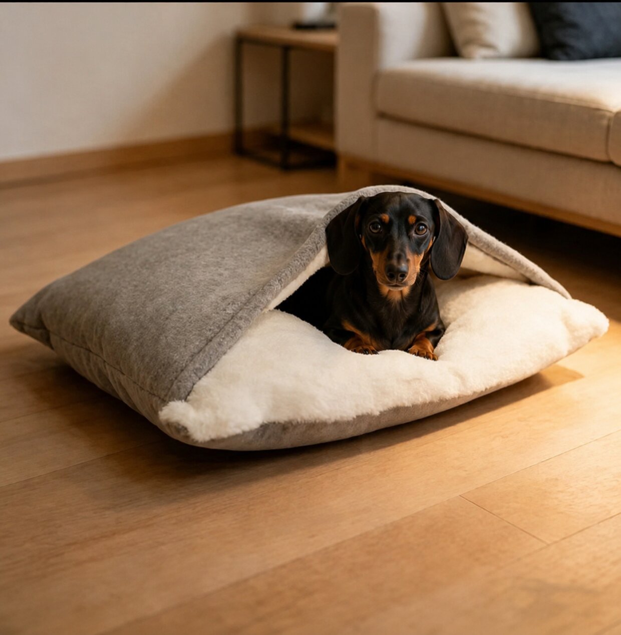 Premium Dachshund Cave Bed – Cozy, Warm & Calming Nest for Better Sleep