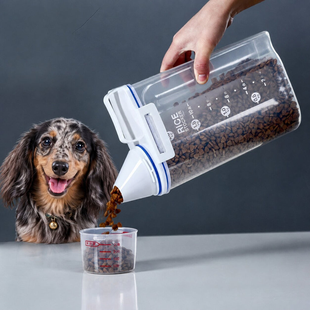 Airtight Dog Food Storage Container for Dachshunds | Moisture-Proof Food Bin with Measuring Cup