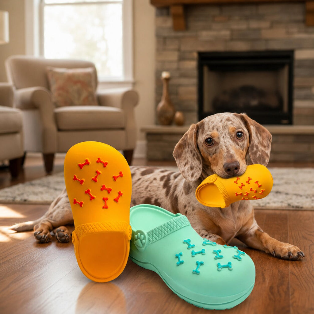 Dachshund Tough Chew Slipper Toy – Durable Rubber Teeth Cleaning Toy for Happy Dogs