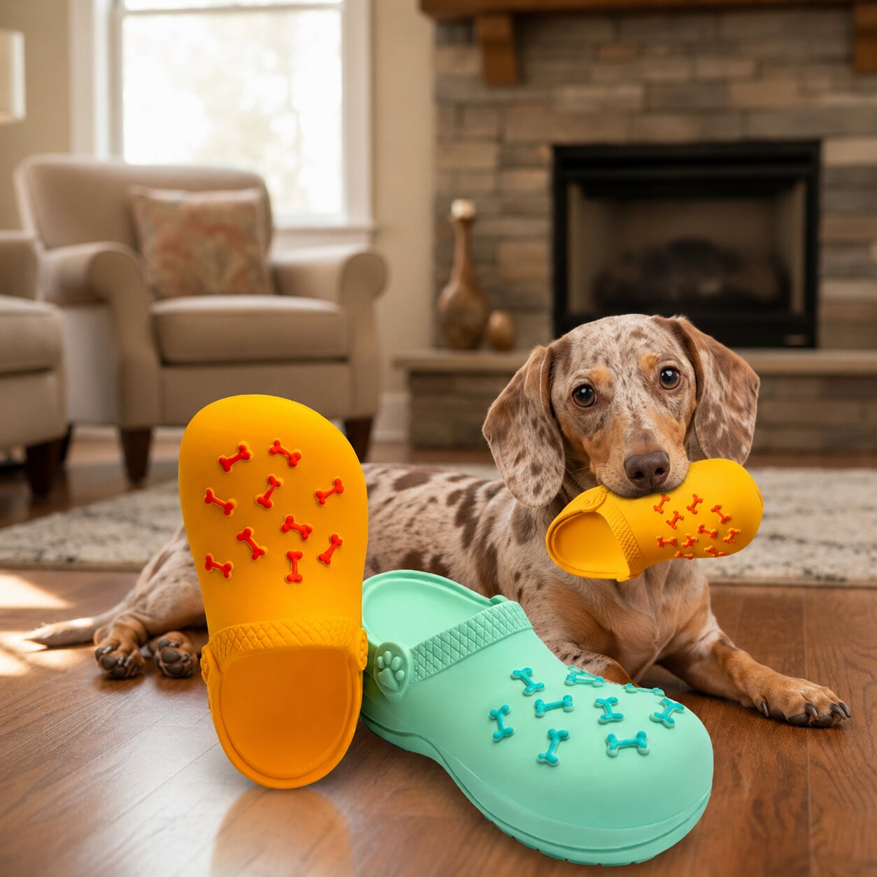 Dachshund Tough Chew Slipper Toy – Durable Rubber Teeth Cleaning Toy for Happy Dogs