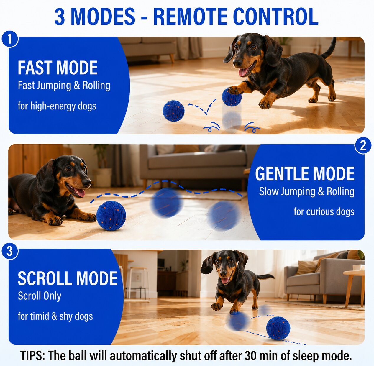 SmartBounce™ for Dachshunds – Rechargeable Interactive Ball with 4 Play Modes & Remote Control