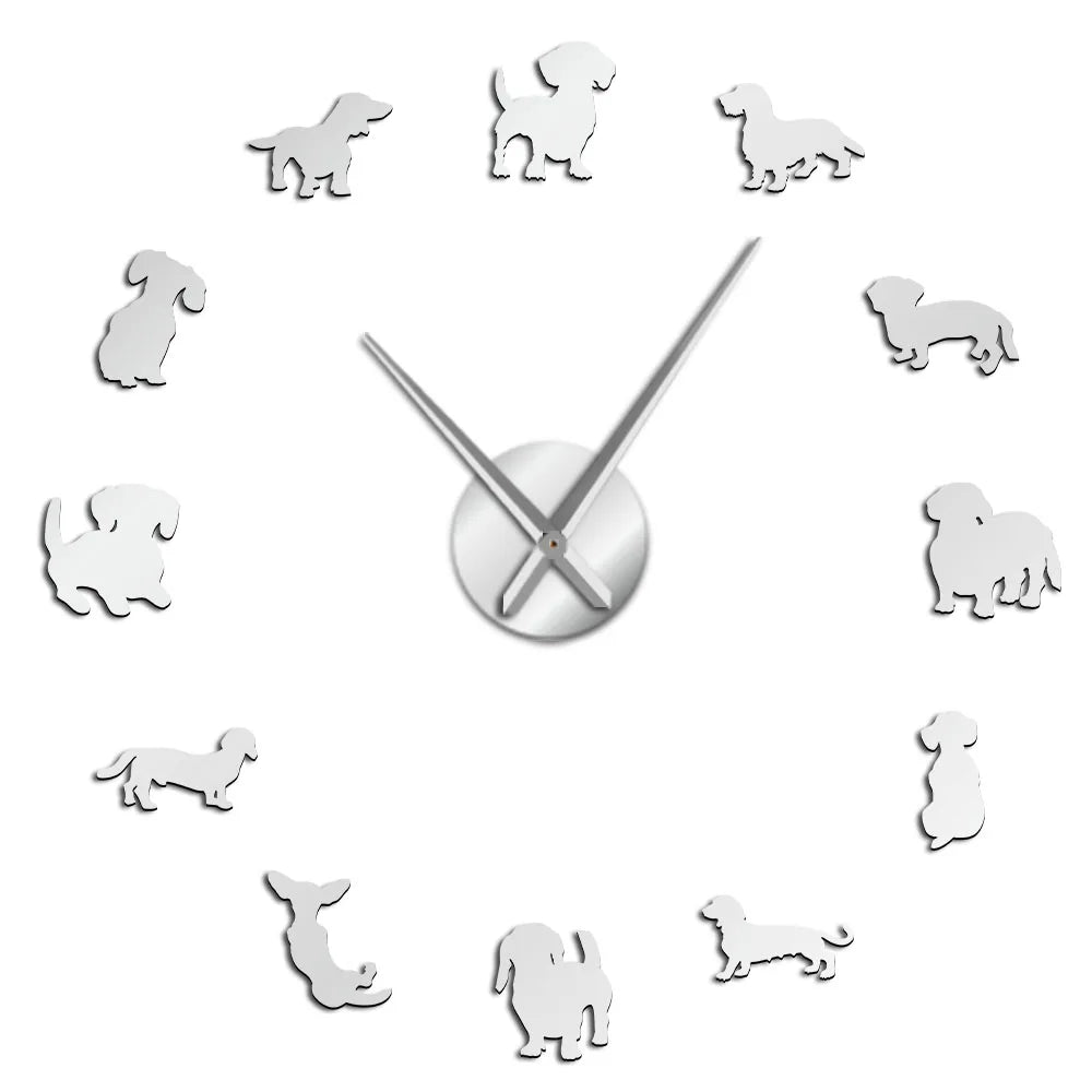Dachshund Statement Wall Clock – Large DIY Mirror Effect Wall Clock for Dachshund Lovers