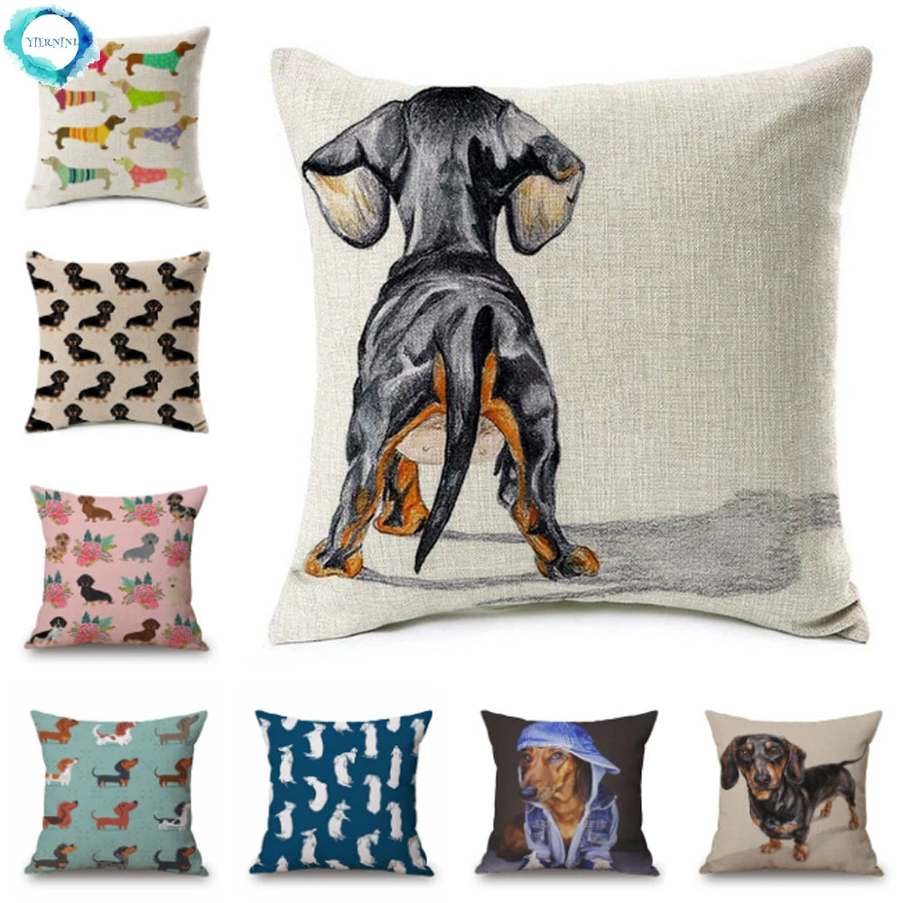 Federa Cuscino Bassotto in Dachshund Cotton & Linen Cushion Cover 45x45 cm – Decorative Throw Pillow Cover for Dachshund Loversotone e Lino 45x45 cm – Decorazione Elegante per Casa e Amanti dei Bassotti