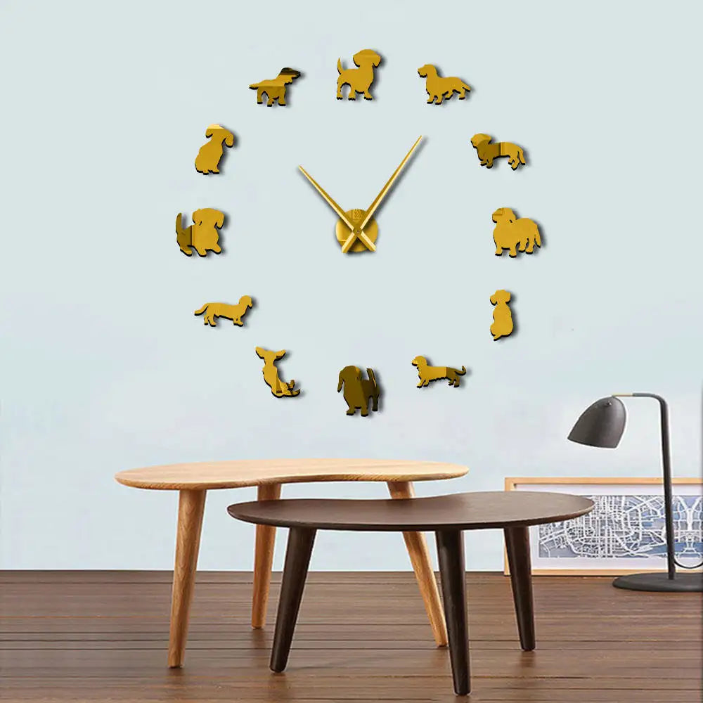 Dachshund Statement Wall Clock – Large DIY Mirror Effect Wall Clock for Dachshund Lovers