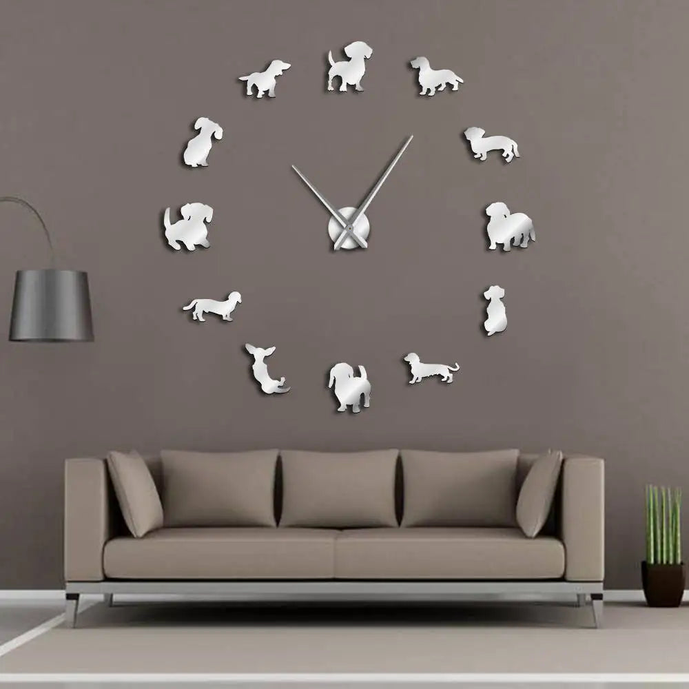 Dachshund Statement Wall Clock – Large DIY Mirror Effect Wall Clock for Dachshund Lovers