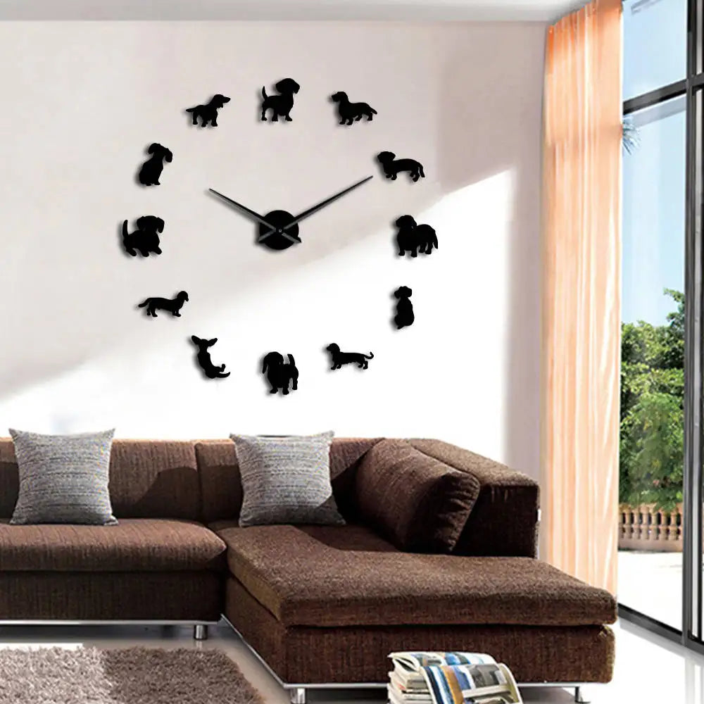 Dachshund Statement Wall Clock – Large DIY Mirror Effect Wall Clock for Dachshund Lovers