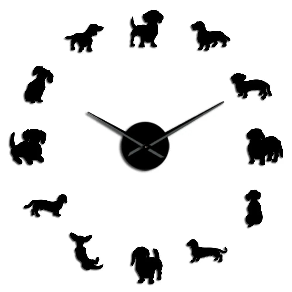 Dachshund Statement Wall Clock – Large DIY Mirror Effect Wall Clock for Dachshund Lovers