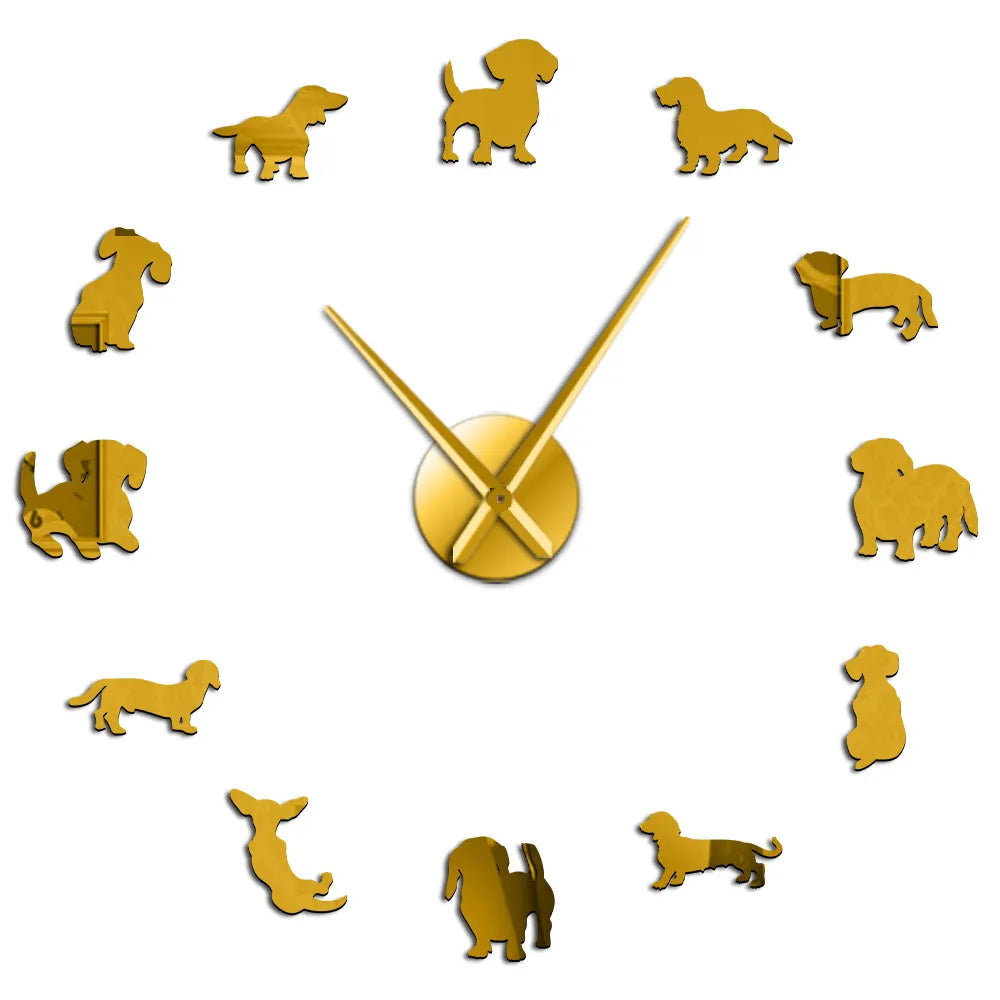 Dachshund Statement Wall Clock – Large DIY Mirror Effect Wall Clock for Dachshund Lovers