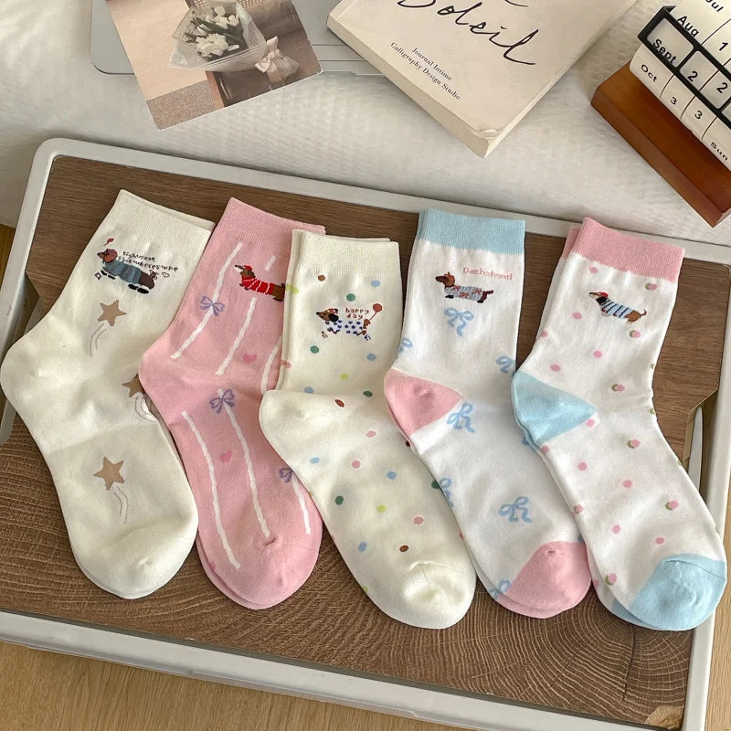 Cute Dachshund Cotton Crew Socks – Soft Mid-Calf Socks for Dog Lovers (1, 3 or 5 Pairs)