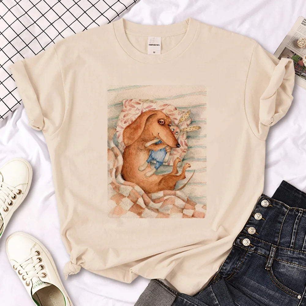 Vintage Dachshund Graphic T-Shirt for Women | Soft Casual Tee for Sausage Dog Lovers