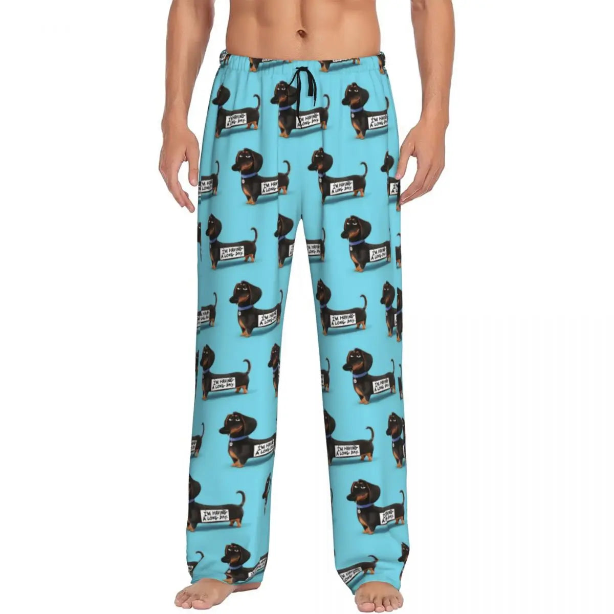 Custom Printed Men's Dachshund Dog Funny Pupy Pajama Pants Wiener Badger Sausage Dog Sleepwear Sleep Lounge Bottoms with Pockets