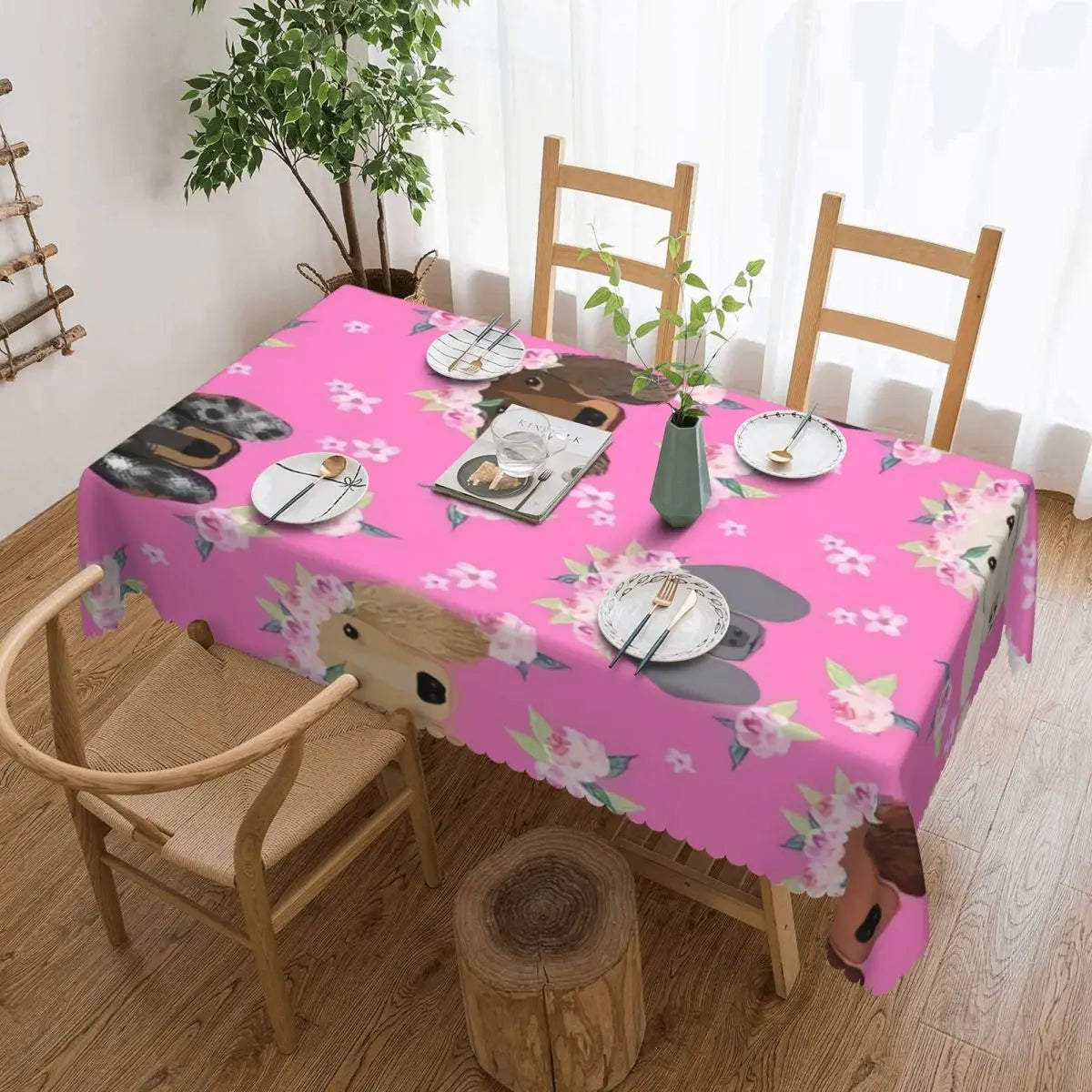 Rectangular Couple Dachshund Dog Pattern With Heart Table Cloth Waterproof Tablecloth Outdoor Table Cover