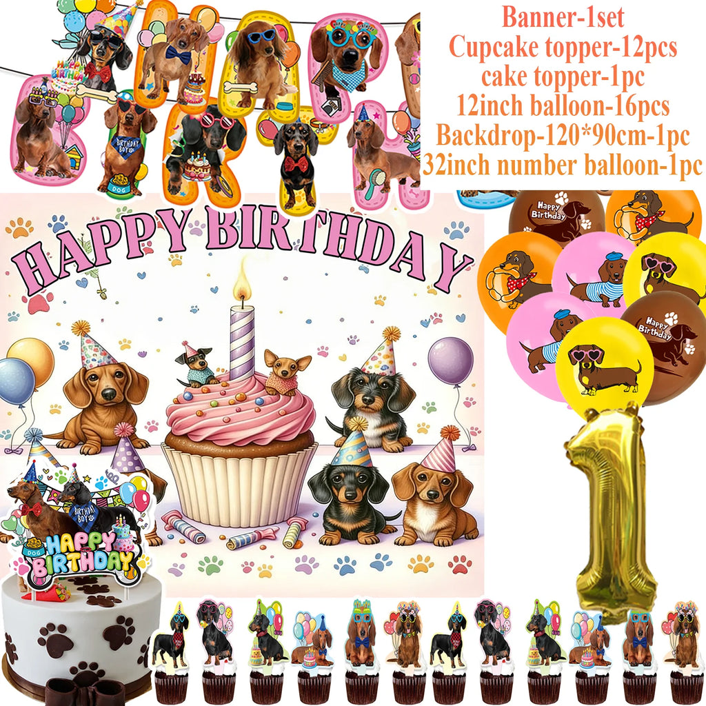 Ultimate Dachshund Birthday Party Kit – Balloons, Cake Toppers & Decorations for Sausage Dog Lovers