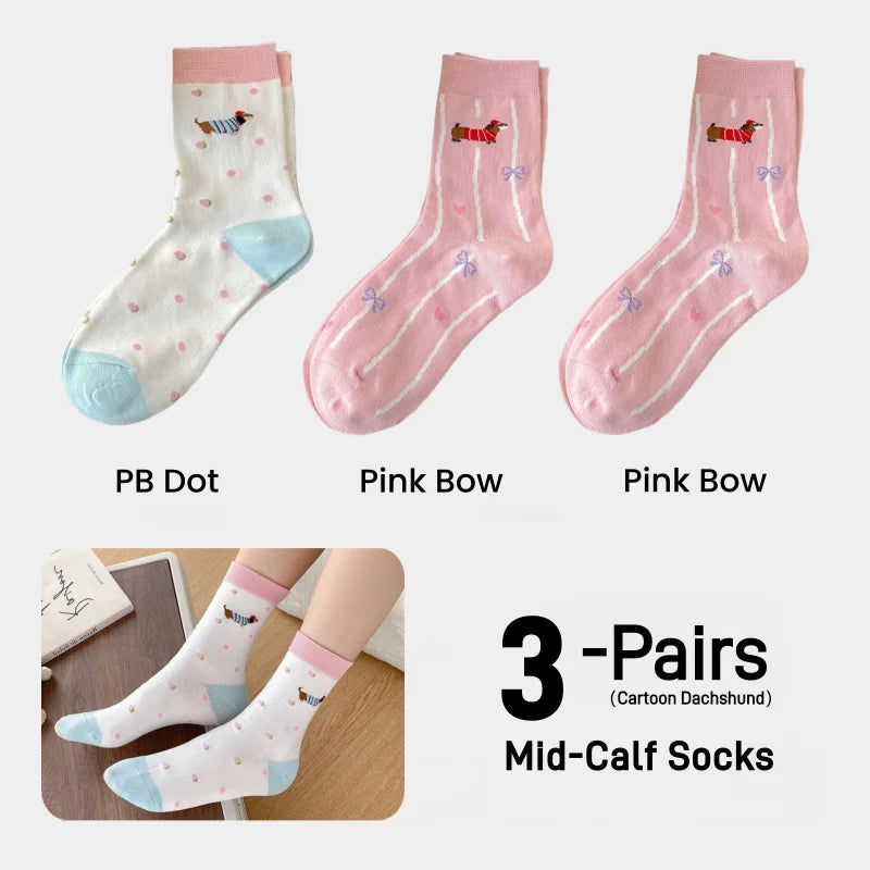 Cute Dachshund Cotton Crew Socks – Soft Mid-Calf Socks for Dog Lovers (1, 3 or 5 Pairs)