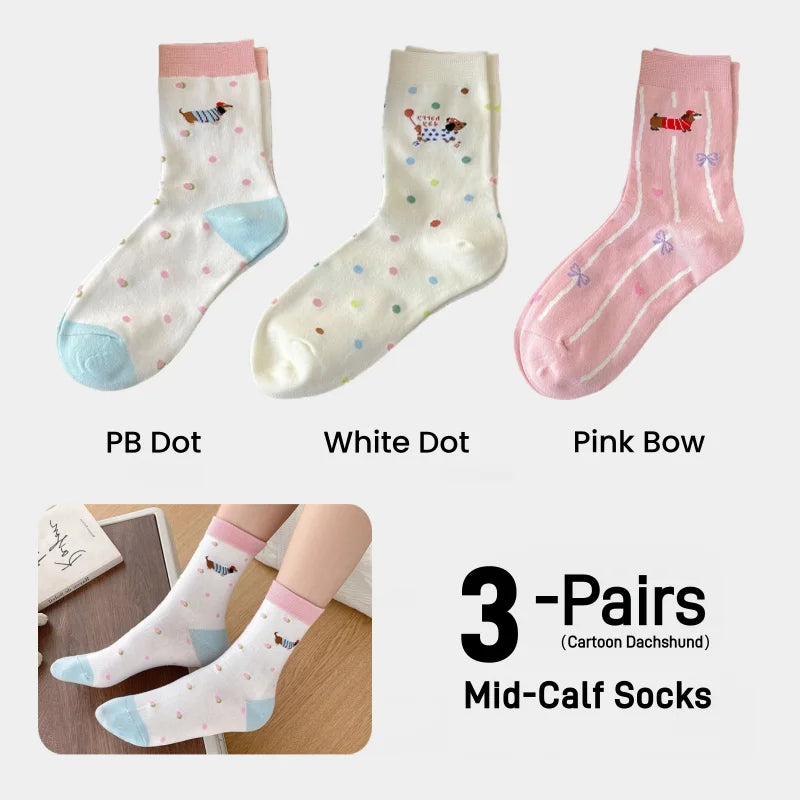 Cute Dachshund Cotton Crew Socks – Soft Mid-Calf Socks for Dog Lovers (1, 3 or 5 Pairs)