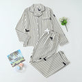 Two-Piece Women's Striped Dachshund Print Pajama Set with Long-Sleeved Button-Down Lapel Top and Long Pants, Casual Sleepwear Loungewear Set Suitable for Home Use