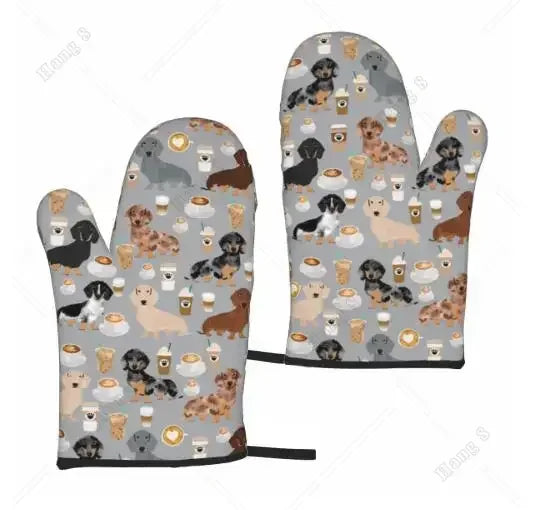 Premium Dachshund Heat-Resistant Oven Mitts – Non-Slip Kitchen Gloves for Cooking, Baking & BBQ Lovers