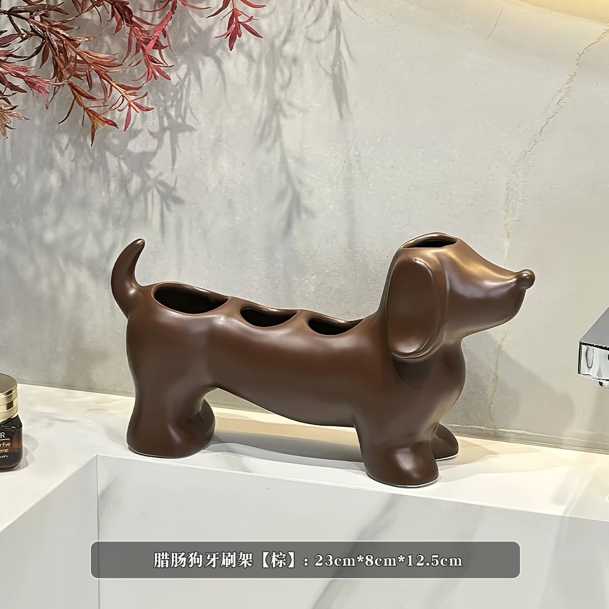 Dachshund Ceramic Toothbrush Holder – Cute Bathroom Organizer for Toothbrush & Toothpaste