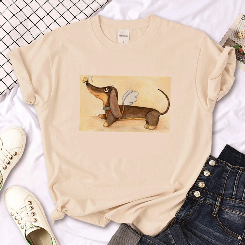 Vintage Dachshund Graphic T-Shirt for Women | Soft Casual Tee for Sausage Dog Lovers