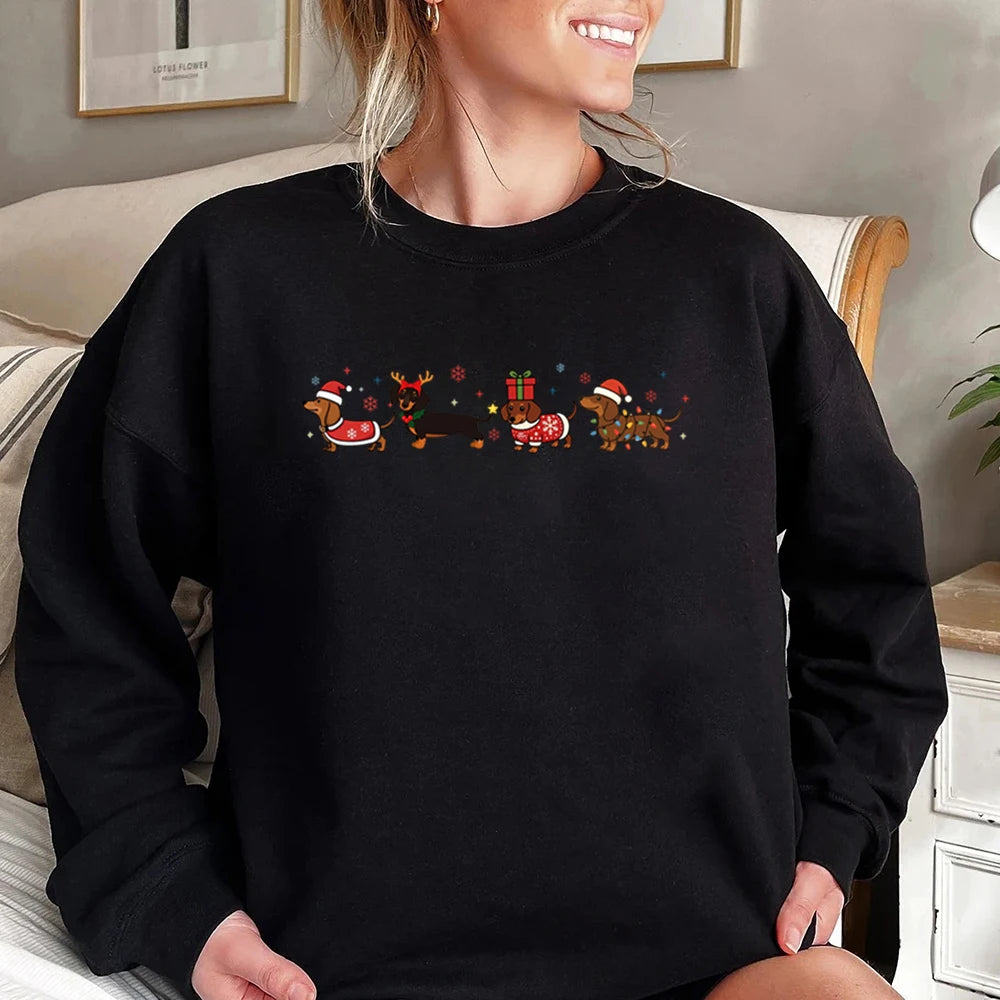Christmas Dachshund Cozy Sweatshirt – Premium Dog Lover Winter Pullover Hoodie for Women