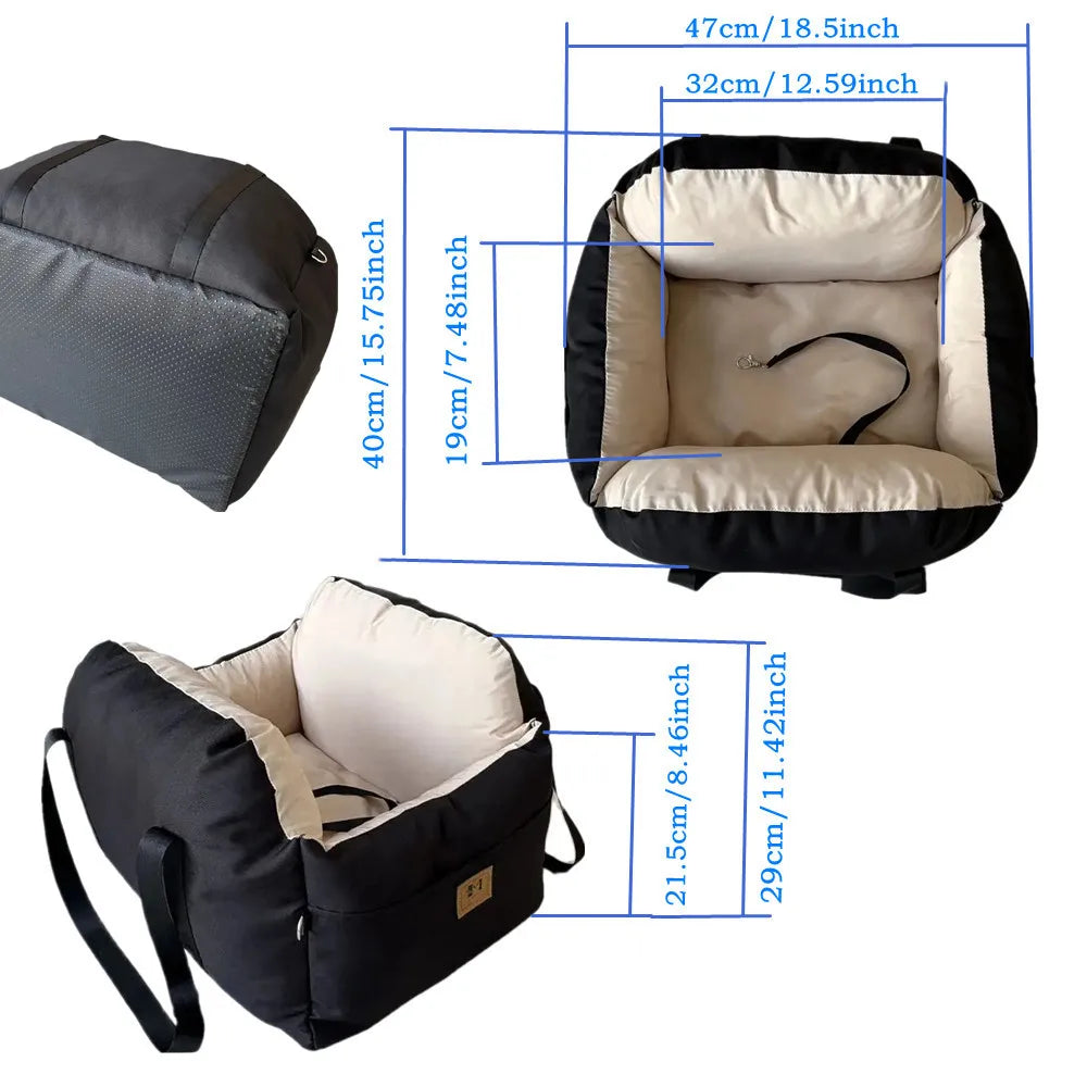 Luxury Car Booster Seat for Dachshunds | Soft Travel Bed with Safety Belt & Washable Cushion