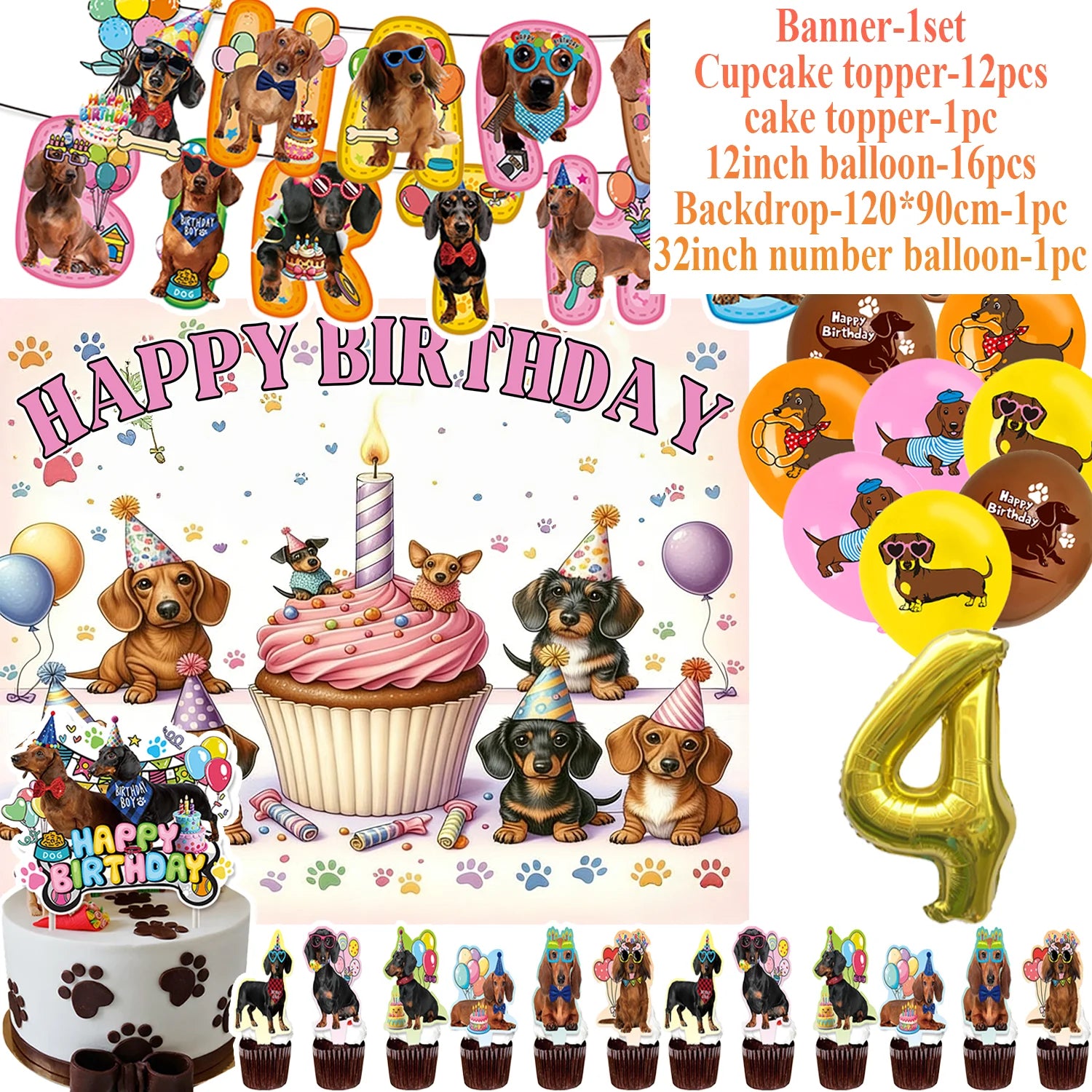 Ultimate Dachshund Birthday Party Kit – Balloons, Cake Toppers & Decorations for Sausage Dog Lovers