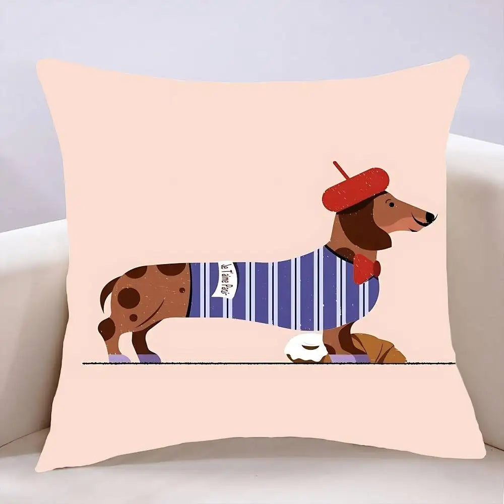 Dachshund Decorative Pillow Cover – Soft Sausage Dog Cushion Cover for Sofa, Bed & Home Decor