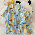 Summer 2026 New Womens PajaCute Dachshund Summer Pajama Set – Soft Short Sleeve Top & Shorts Sleepwear for Dog Loversmas Cute Dachshund Sausage Striped Short Sleeve Tops Shorts Sleepwear Fashion Cute Home Wear