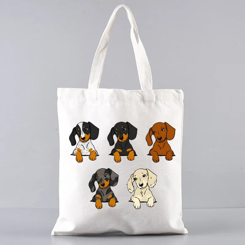 Dachshund Canvas Tote Bag Set – Large Capacity Shoulder Bags for Dog Lovers