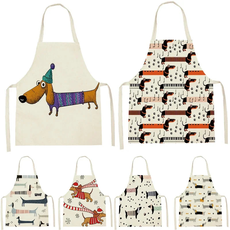 Funny Dachshund Linen Kitchen Apron – Cute Cooking & Baking Apron for Dog Lovers