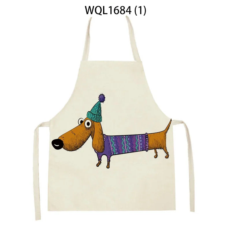 Funny Dachshund Linen Kitchen Apron – Cute Cooking & Baking Apron for Dog Lovers