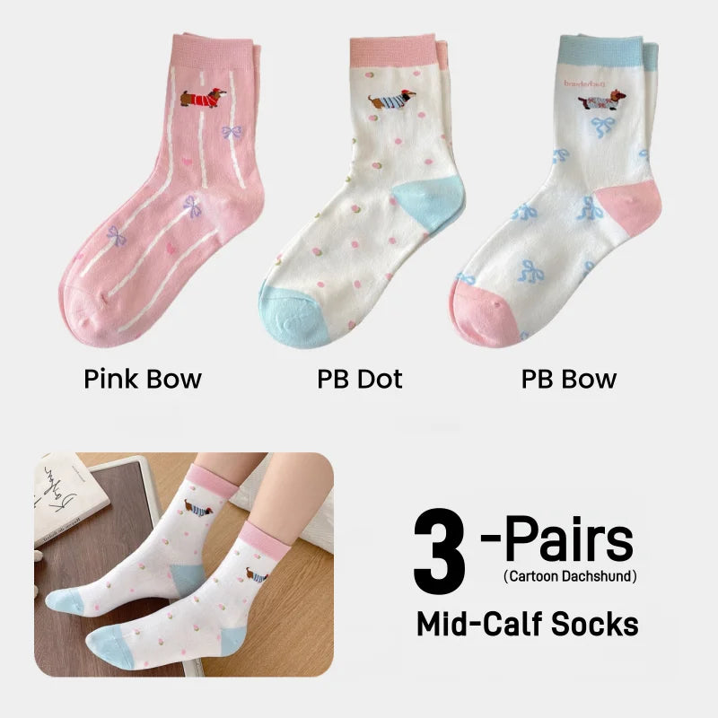 Cute Dachshund Cotton Crew Socks – Soft Mid-Calf Socks for Dog Lovers (1, 3 or 5 Pairs)
