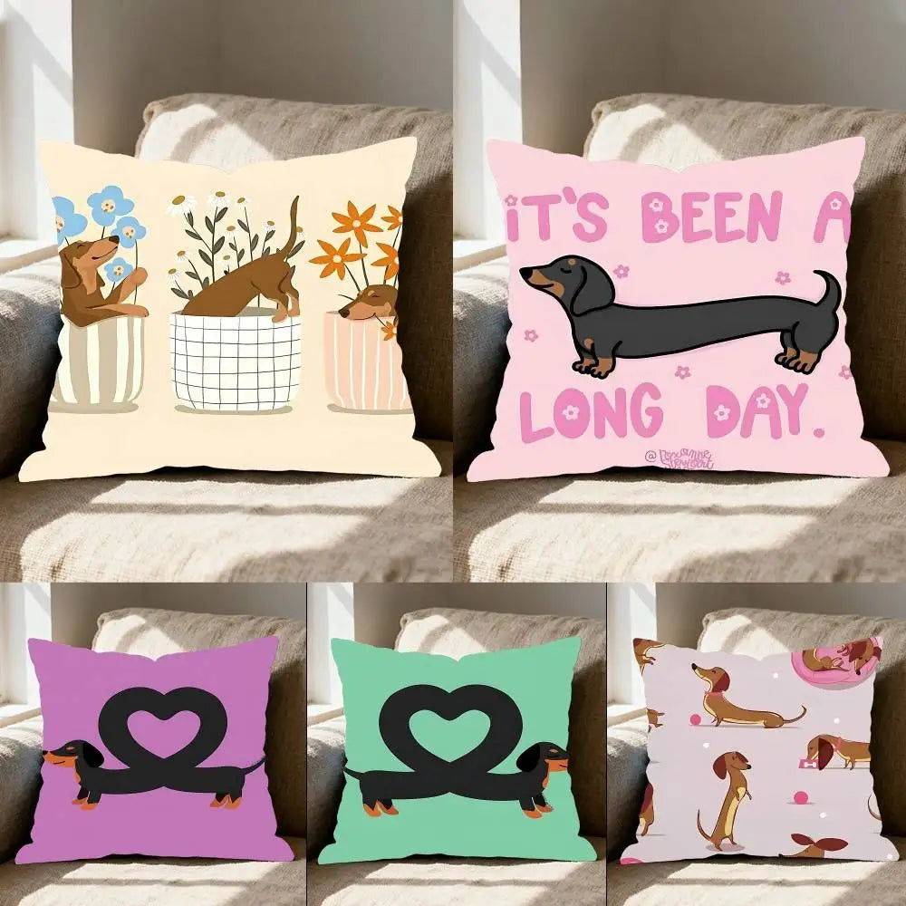 Dachshund Decorative Pillow Cover – Soft Sausage Dog Cushion Cover for Sofa, Bed & Home Decor