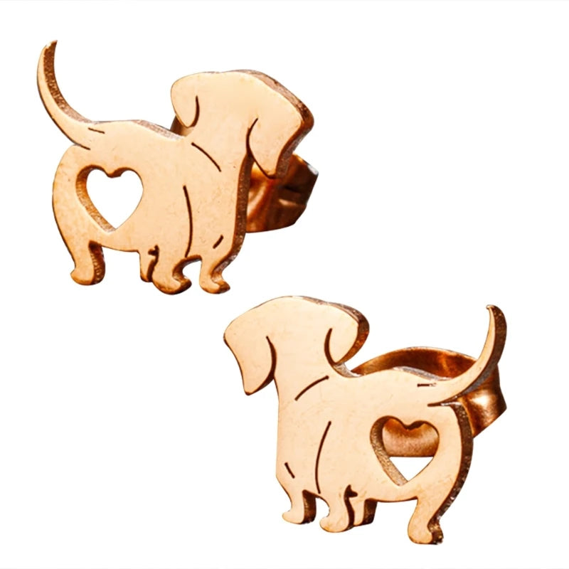 Cute Dachshund Stud Earrings – Elegant Dog Lover Earrings in Gold, Silver, Rose Gold & Black