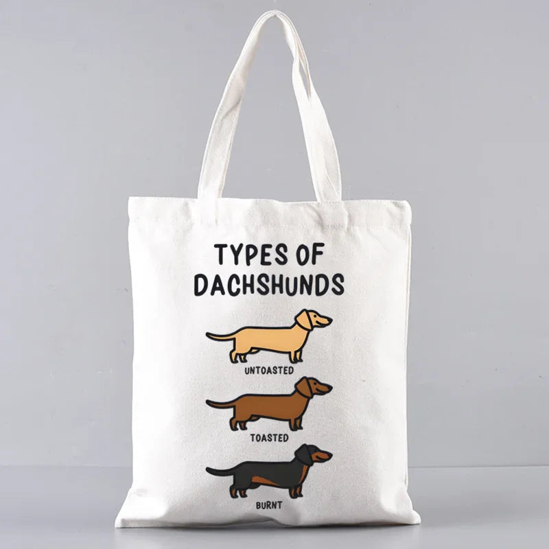 Dachshund Canvas Tote Bag Set – Large Capacity Shoulder Bags for Dog Lovers