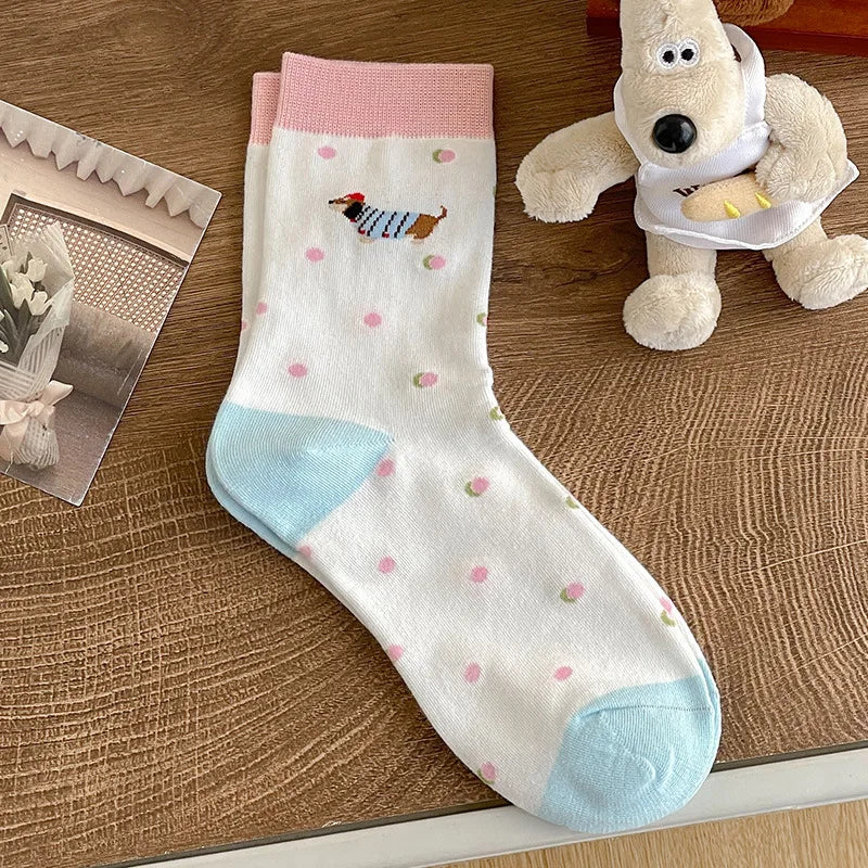 Cute Dachshund Cotton Crew Socks – Soft Mid-Calf Socks for Dog Lovers (1, 3 or 5 Pairs)