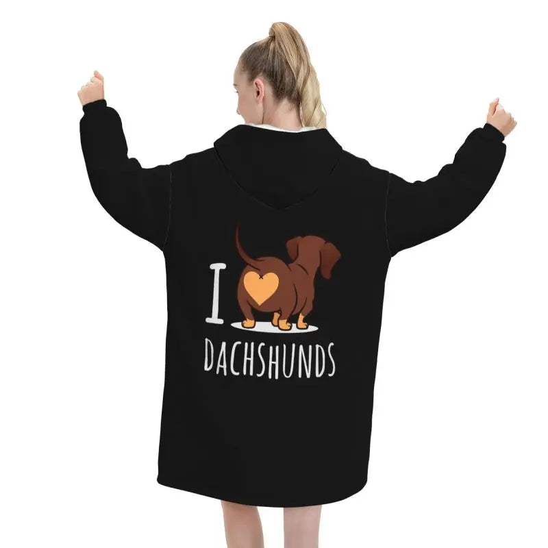 DoxieCuddle™ Oversized Blanket Hoodie – The Ultimate Cozy Hoodie for Dachshund Lovers