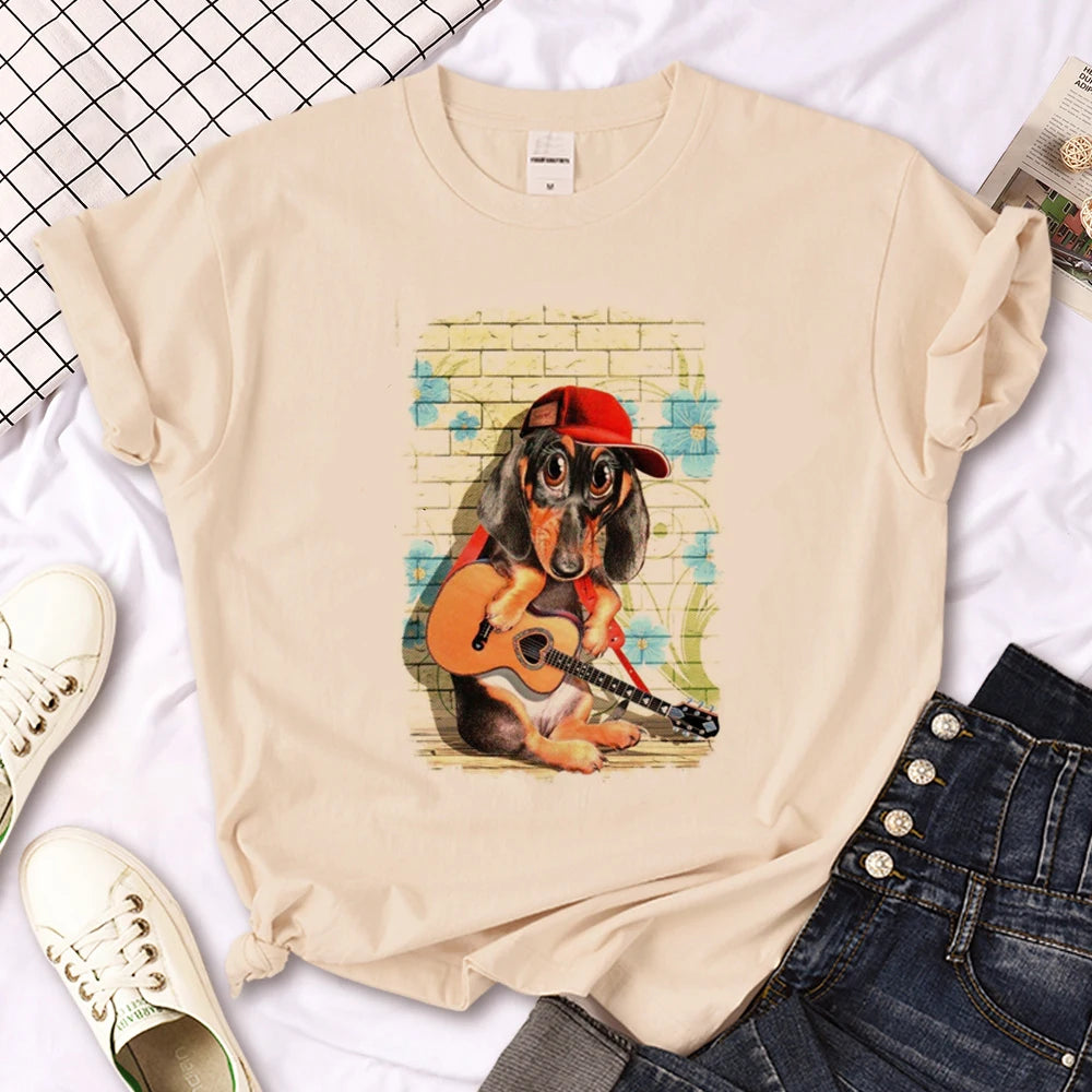 Vintage Dachshund Graphic T-Shirt for Women | Soft Casual Tee for Sausage Dog Lovers