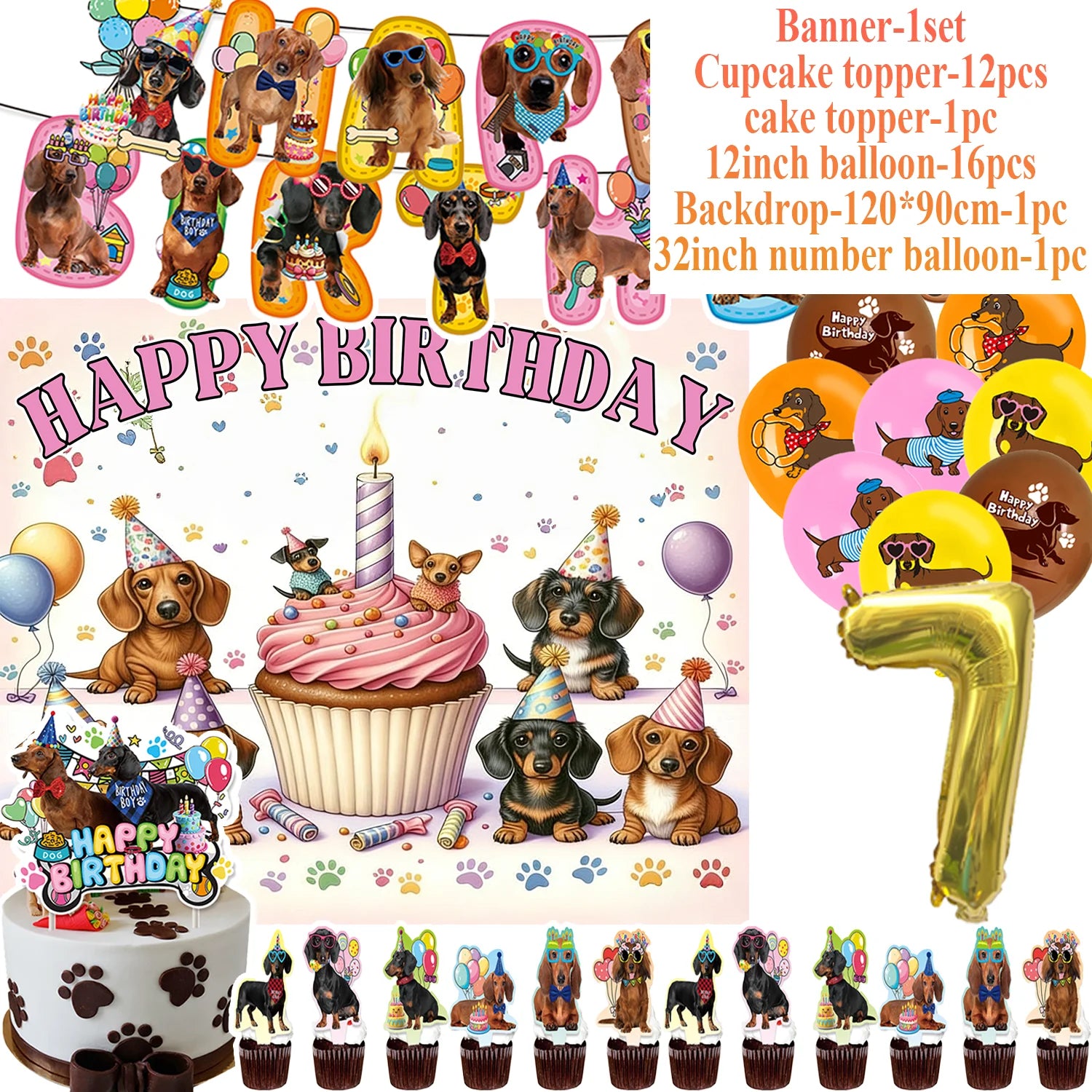 Ultimate Dachshund Birthday Party Kit – Balloons, Cake Toppers & Decorations for Sausage Dog Lovers
