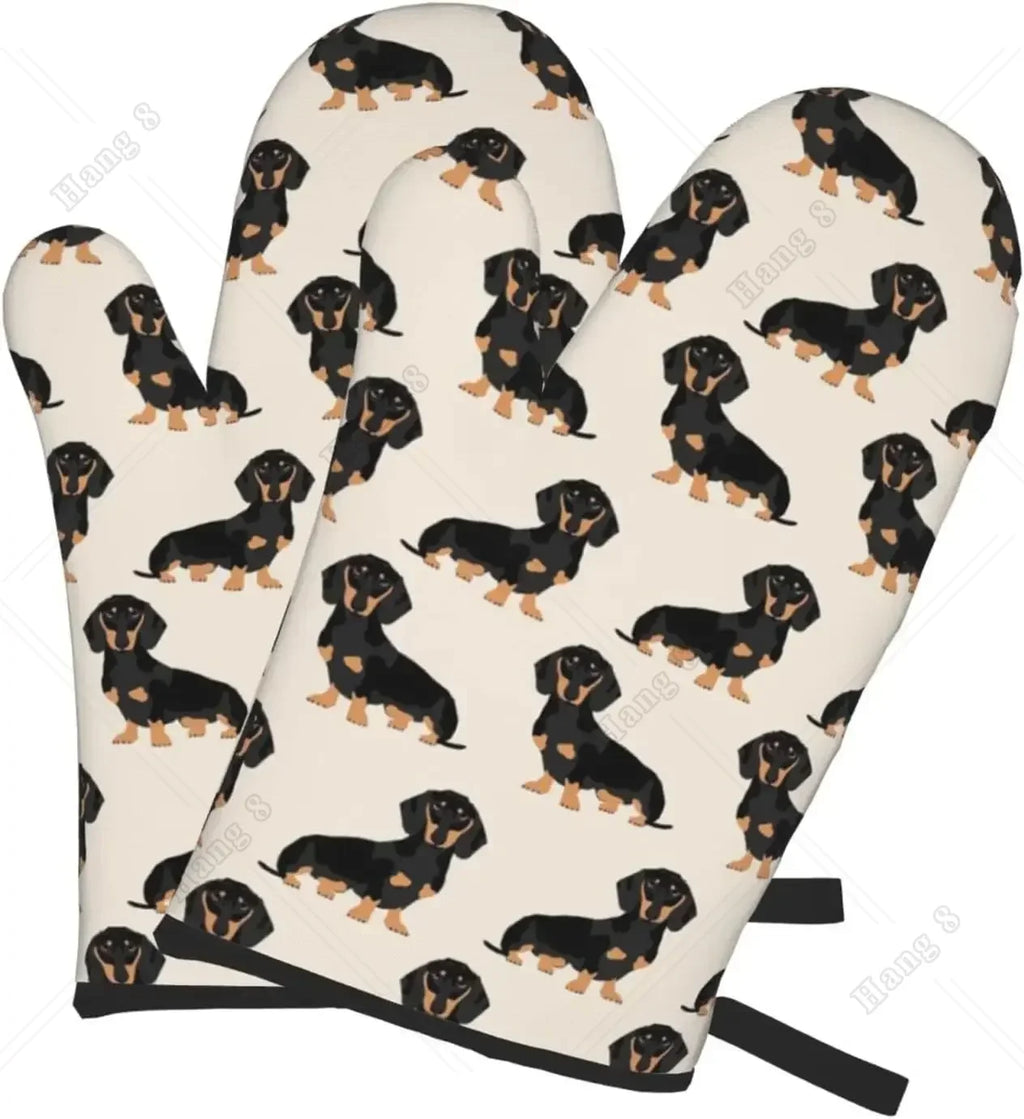 Premium Dachshund Heat-Resistant Oven Mitts – Non-Slip Kitchen Gloves for Cooking, Baking & BBQ Lovers