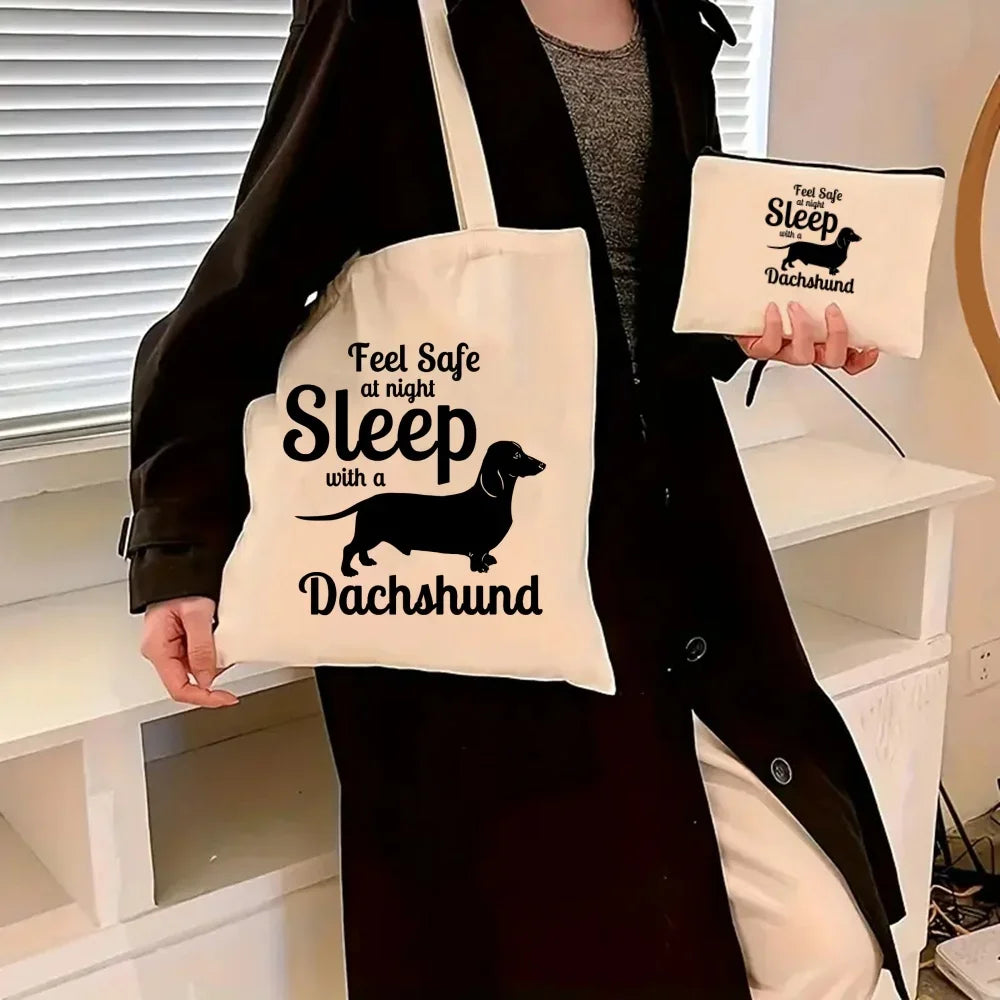 Dachshund Canvas Tote Bag Set – Large Capacity Shoulder Bags for Dog Lovers