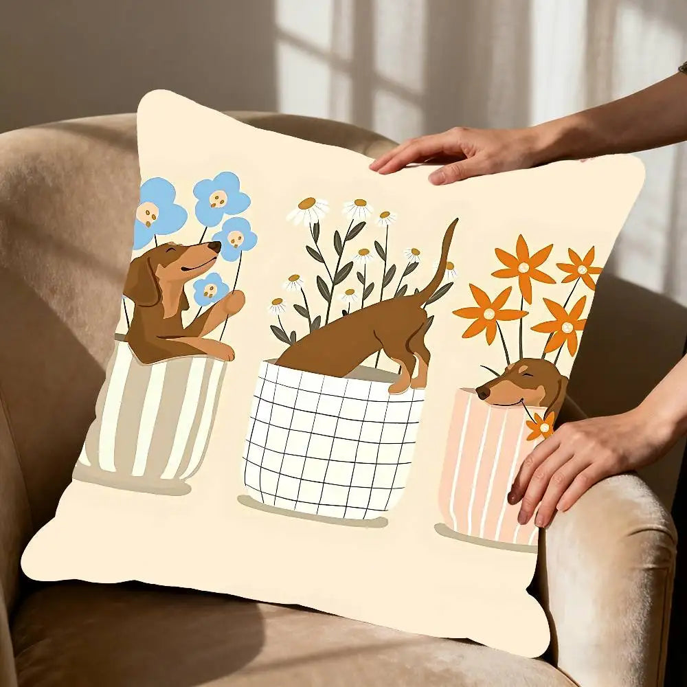 Dachshund Decorative Pillow Cover – Soft Sausage Dog Cushion Cover for Sofa, Bed & Home Decor