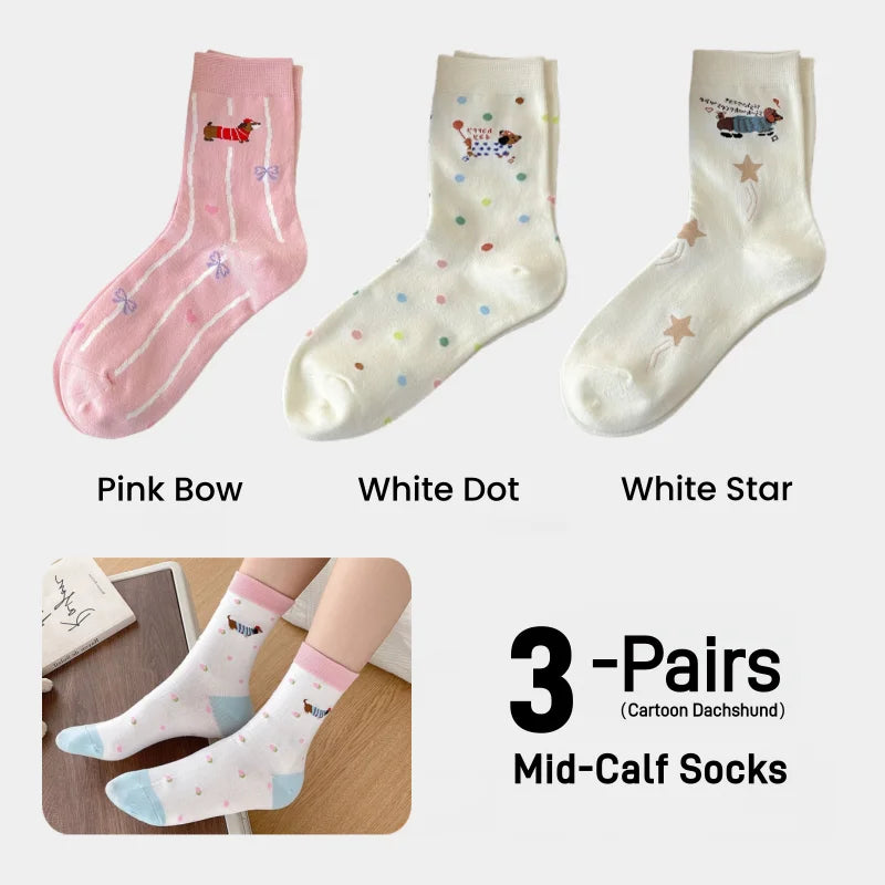 Cute Dachshund Cotton Crew Socks – Soft Mid-Calf Socks for Dog Lovers (1, 3 or 5 Pairs)