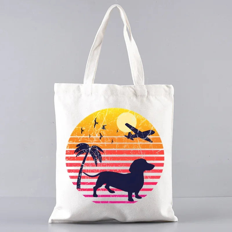 Dachshund Canvas Tote Bag Set – Large Capacity Shoulder Bags for Dog Lovers