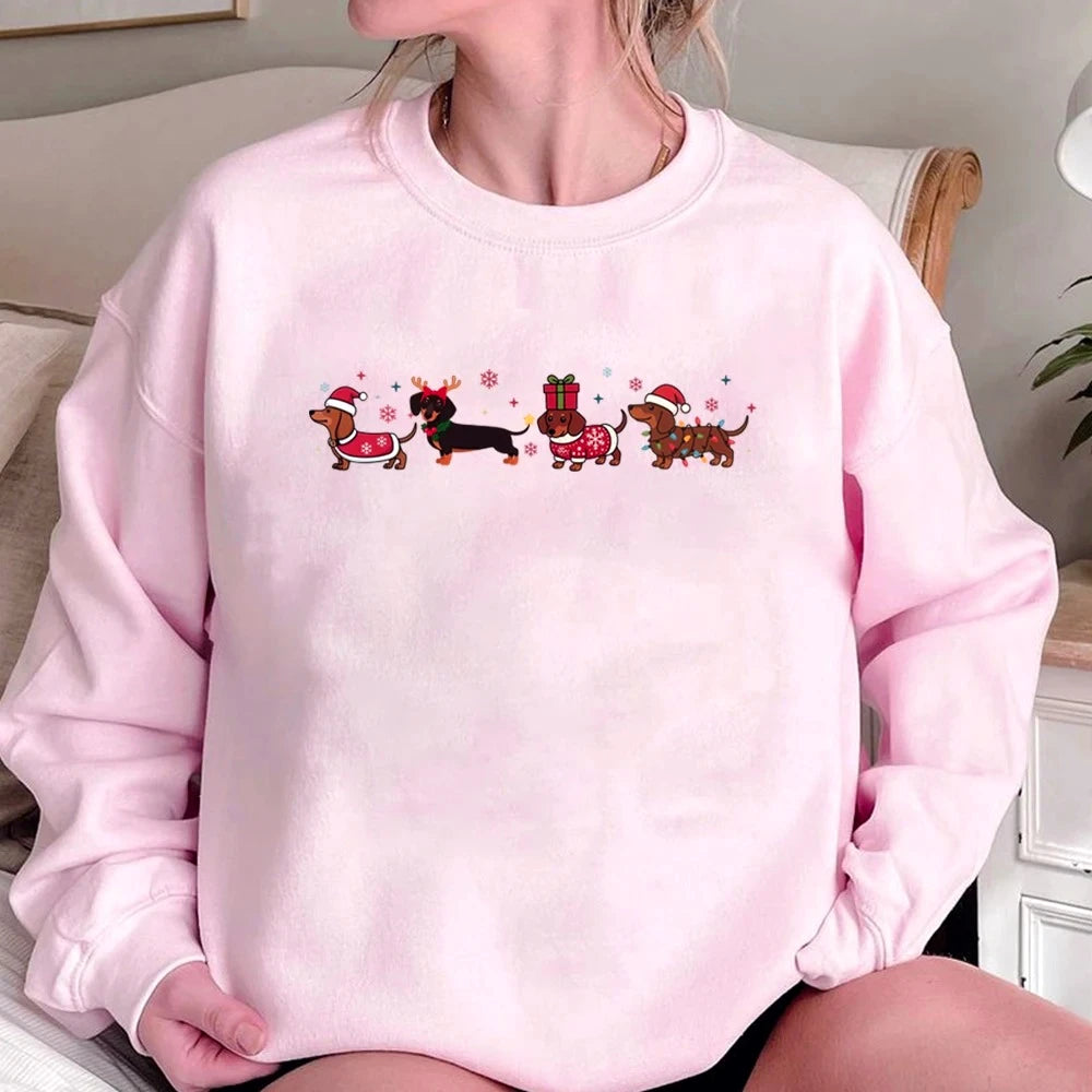 Christmas Dachshund Cozy Sweatshirt – Premium Dog Lover Winter Pullover Hoodie for Women