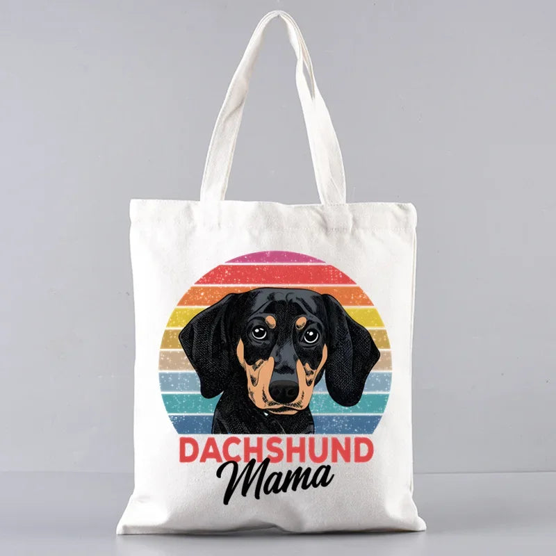 Dachshund Canvas Tote Bag Set – Large Capacity Shoulder Bags for Dog Lovers