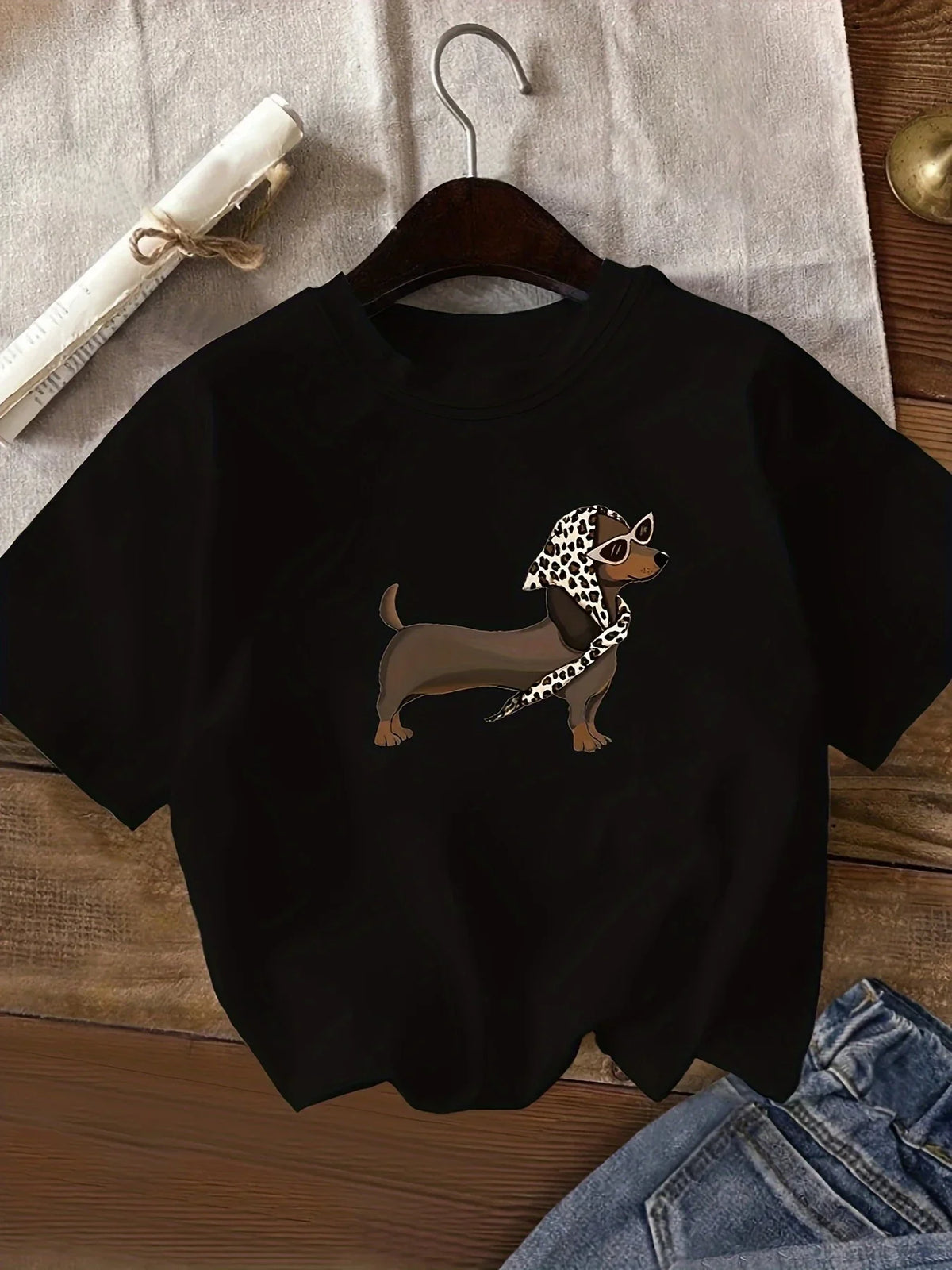 Leopard Dachshund Graphic T-Shirt for Women | Soft Summer Tee for Dachshund Lovers