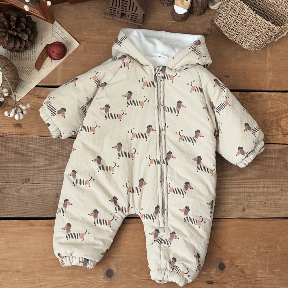 Dachshund Baby Winter Romper™ | Warm Hooded Newborn Jumpsuit