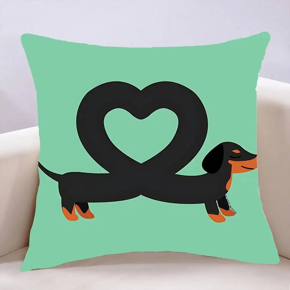 Dachshund Decorative Pillow Cover – Soft Sausage Dog Cushion Cover for Sofa, Bed & Home Decor